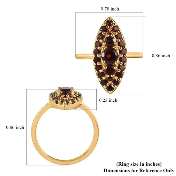 Natural Garnet Elongated Ring in Vermeil Yellow Gold Over 925 Sterling Silver - Picture 7 of 7